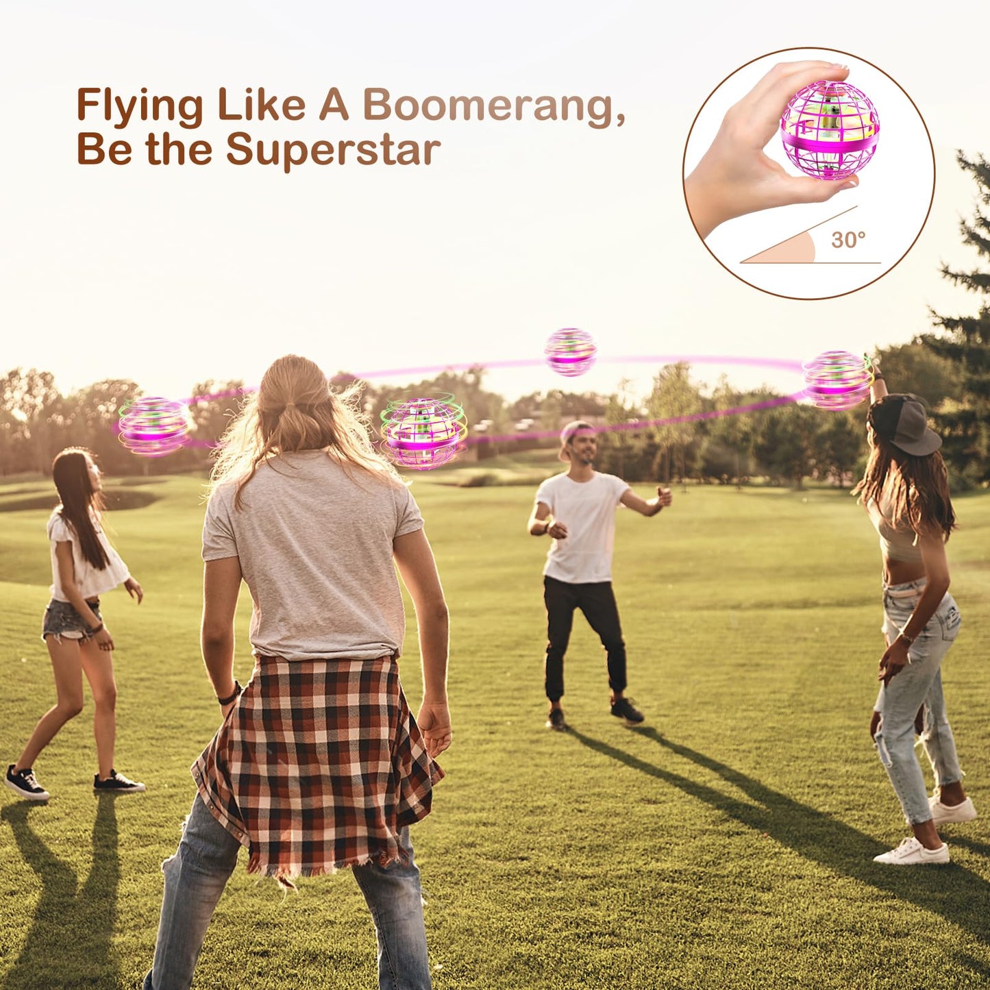 Fesbt Flying Orb Ball 2025 Boomerang Hover Ball Galatic Fidget Spinner Mini Drone Cool Toys Birthday Gift Ideas for 6 7 8 9 10+ Year Old Boys Girls Teens Indoor Outdoor(Blue) (Pink)