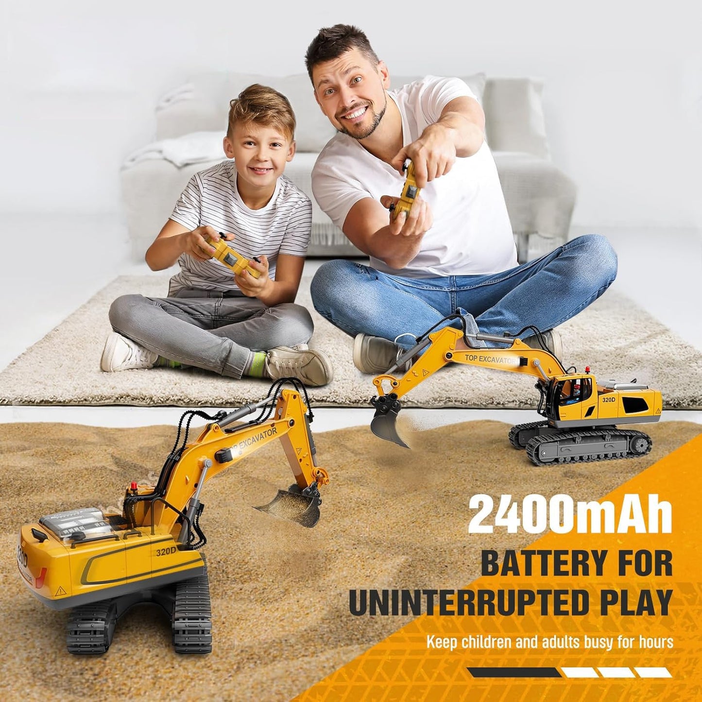 KIDMARKT Remote Control Excavator Toy for Boys | 11-Channel Metal Construction Truck with Lights, 2×1200mAh Batteries, 120-Min Playtime | RC Excavator Toys for Kids Ages 3-12, STEM Gift for Birthday