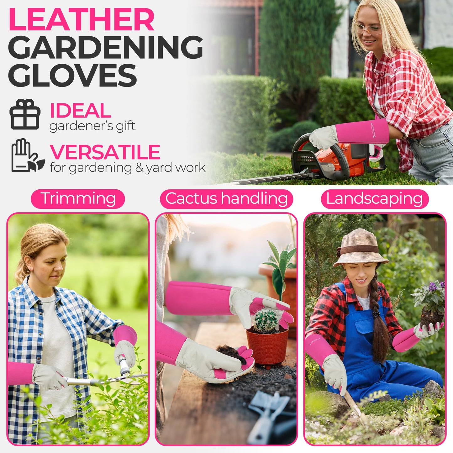 HANDLANDY Rose Pruning Gardening Gloves for Men & Women, Thornproof Long Gauntlet Gloves, Pigskin Leather - Breathable & Durability (Small)