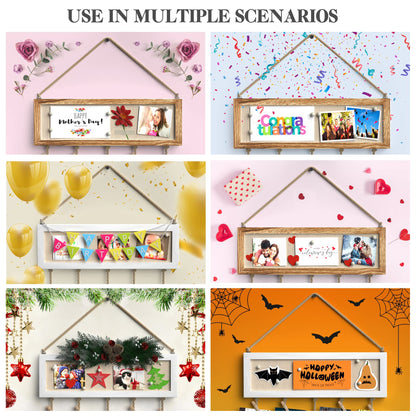 Bikoney Picture Frames Collage Wall Decor Hanging Photo Display Multi Pictures Organizer with Wood Bulletin Board Photo Board 30 Clips and 6 Pushpins for Room (Carbonized Black)