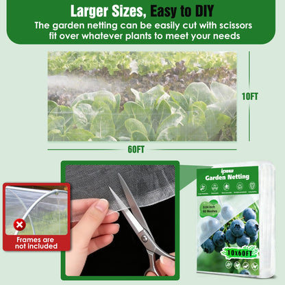 10 X 60FT Garden Mesh Netting Ultra Fine Mesh Netting Pest Barrier for Raised Beds, Mosquito Insect Bug Bird Netting for Blueberry Bushes Strawberry Fruits Vegetables Flowers Plants Cover Protection