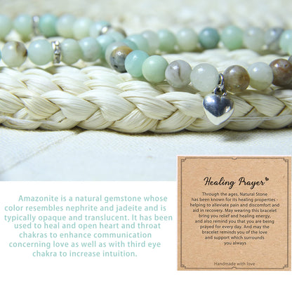 GDLKPYHS Healing Bracelets for Women - Amazonite Bracelet - Healing Prayers Crystal Bracelet, 8mm Natural Stone Stress Relief Yoga Beads Get Well Soon Gifts