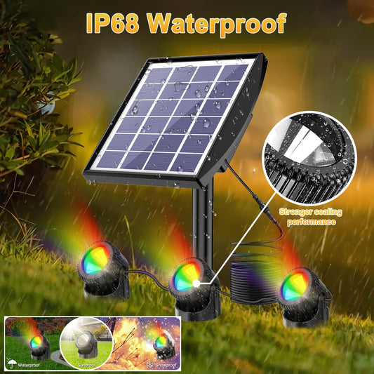 RGB Solar Pond Lights LED Underwater, 13 Lighting Modes Submersible Pond Lights, Smart Auto ON/Off Color Changing Landscape Spotlights with IP68 Waterproof for Outdoor Ponds Garden Patio Decor