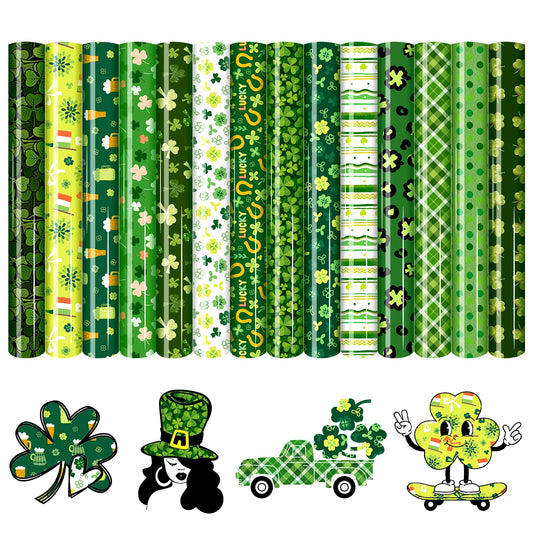 HTVSTD Classic Four Leaf Clover Heat Transfer Vinyl - 14 Sheets 12'' x 10'' Lucky Clover HTV for DIY Crafts, St. Patrick's Day, Irish Pride