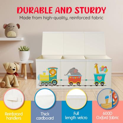 Rossoff Extra Large Collapsible Sturdy Toy Storage Organizer with Lids, Animal Train Toy Box for Boys Girls, 40"x16"x16", Modern, Beige