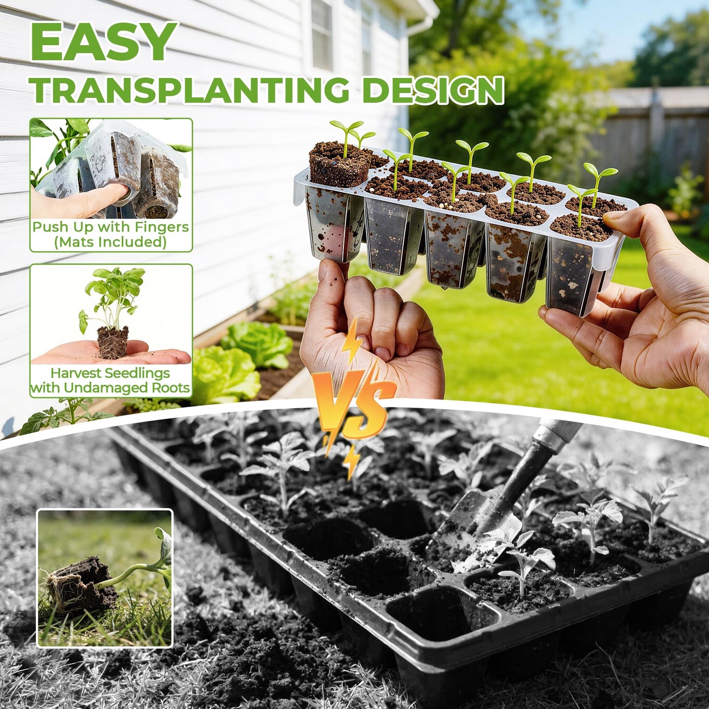 HIRALIY 80 Cell Seed Starter Tray Kits, Reusable Plant Germination Trays, Easy Transplanting, with Humidity Domes and Bases, for Starting Vegetable, Flower & Herb Seeds, Indoor Gardening, Greenhouse
