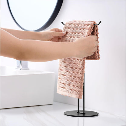 T-Shaped Hand Towel Holder Stand – Countertop Stainless Steel Towel Rack with Non-Slip Base for Bathroom, Kitchen, Vanity, Matte Black
