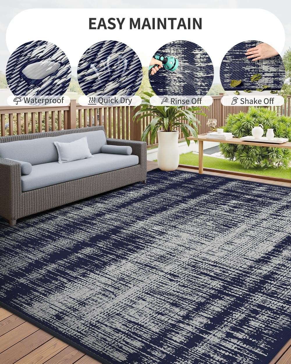 MontVoo Outdoor Rug Waterproof 5x8 ft Outdoor Patio Rug Mat Reversible Plastic Straw Outside Rug Carpet Outdoor Rugs for RV Camping Picnic Beach Balcony Porch Deck