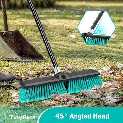 TidyBliss 18” Push Broom Outdoor Heavy Duty, Large Commercial Stiff Bristle Brush with 63 inches Long Handle for Garage Shop Garden Yard Patio Deck Street Warehouse Lawn Driveway (Green)