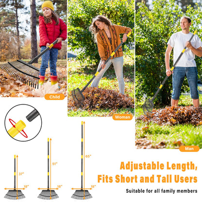 Rake for Leaves - 25 Tines Heavy Duty Metal Rake Set with Leaf Scoops & Collector Bag, Adjustable Rakes for Lawns, 3-in-1 Leaf Collection Tool for Efficient Yard Pine Needle Grass Cleanup 5FT