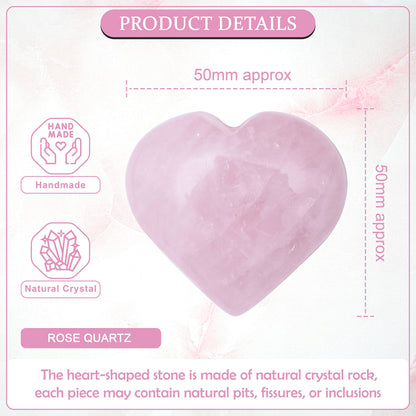 Crocon® 50mm Rose quartz Heart stone Big Heart Shape gemstone Puff Stones Set 450 + Carats Pocket Crystal Healing Tumble Collection Palm Worry Stone Good Luck Meditation Gift Craft Home Decor