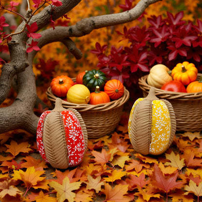 Modern Woven Pumpkin Decorative Sculpture , 2 pieces cute Pumpkin Decorations,Autumn Harvest Fall Home Decor,garden decorations,Farmhouse dining table,desktop,fireplace,Harvest Festival Decoration