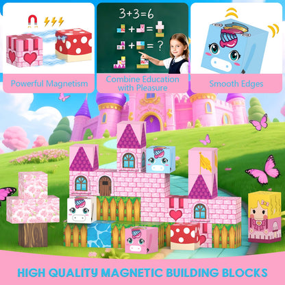 CZCUUDZ Mini Magnetic Blocks, Magnetic Blocks Travel with Portable Iron Storage Box, 35PCS Magnet Building Blocks for Toddlers, STEM Educational Magnet Toys for Ages 3 4 5 6 7 8 Boys Girls, Unicorn