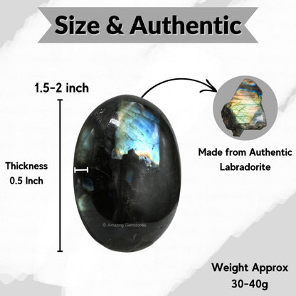 Amazing Gemstone Labradorite Crystals, Healing Stones - Large Palm Stone Crystals Piedra for Good Luck, Balanced Positive Energy, Meditation - Unique Stocking Stuffers, Birthday Gifts for Women, Men