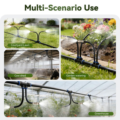 75Ft 1/2" Tubing High-Flow Drip Irrigation System, 360° Adjustable Garden Watering System with 40 Nozzles, Dual-Side Watering Kit for Raised Beds, Greenhouses & Efficient Plant Irrigation