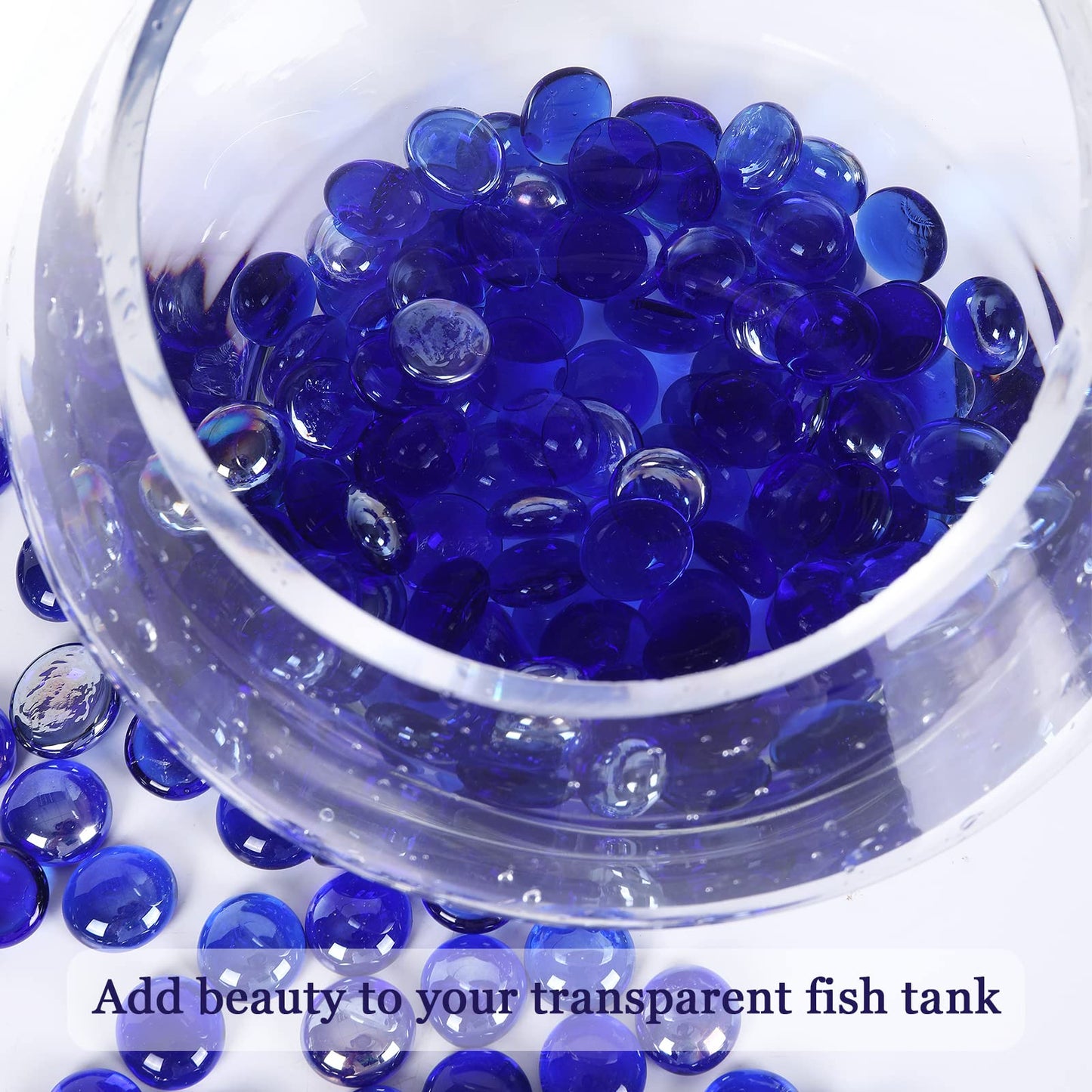 Ausluru 5LB Fire Glass Beads Flat Glass Marbles for Outdoor Fire Pit and Fireplace, Glass Gemstones for Vase Filler, Aquariums, Hydroponics Plants, Home Decor and Christmas DIY Craft, Cobalt