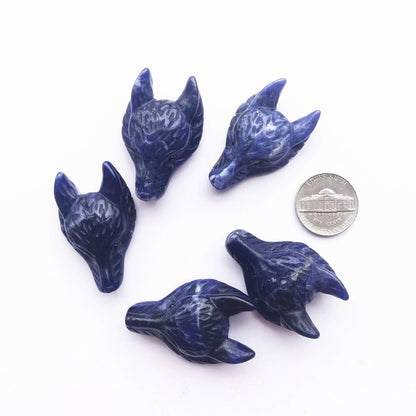Bacatgem Natural Sodalite 1.57 inchs Wolf Head Pocket Crystals and Healing Stone Figurine,Haped DIY-Jewelry Pendant