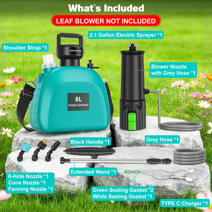 Battery Powered Sprayer Compatible For EGO Leaf Blower 530 575 580 615 650 765 670 Models(NO Blower), 2.1Gal Electric Mist Sprayer With Blower Nozzle, UP 32FT Spray Distance For Large Garden Lawn Yard
