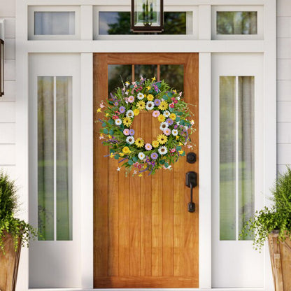 MAINGKAUNG Spring Wreath 22 Inch Artificial Summer Wreath with Yellow Daisy Flowers Green Eucalyptus Leaves Lavender Spring Wreaths for Front Door Home Farmhouse Porch Wall Easter Festival
