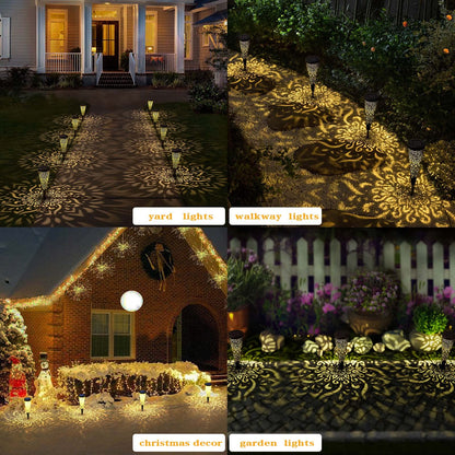 gardencave 6 Pack Solar Lights Outdoor Garden Decorative Mandala Solar Garden Lights with Warm Light Waterproof Solar Pathway Landscape Lights for Path Patio Backyard Walkway Yard Lawn Decor (Black)