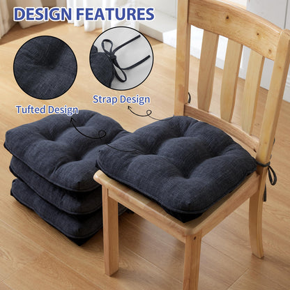 IPYNBAP Chair Cushions for Dining Chairs Set of 4, Kitchen Chair Cushions, Chair Pads with Ties and Non Slip Backing, Tufted Memory Foam Seat Cushion 4 Pack, 15.5" x 15.5" x 4", Navy Blue