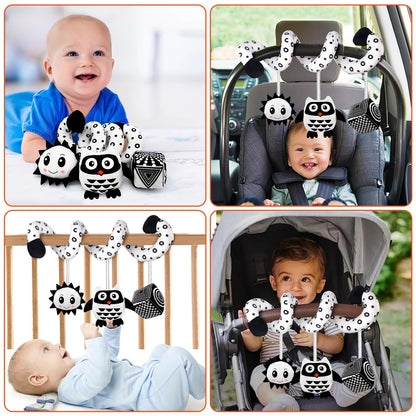 SAMMAS Baby Spiral Hanging Stroller and Car Seat Toys for Babies 0-6 Months Newborn Plush Activity Toys for Bed Bassinet Crib Baby Carrier Gifts (owl)