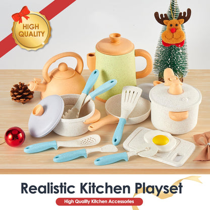 BUYGER Kids Play Kitchen Pots and Pans Set, Pretend Play Cooking Cookware Accessories Toys Utensils Playset for Toddlers Boys Girls Ages 3-5+ Years Old