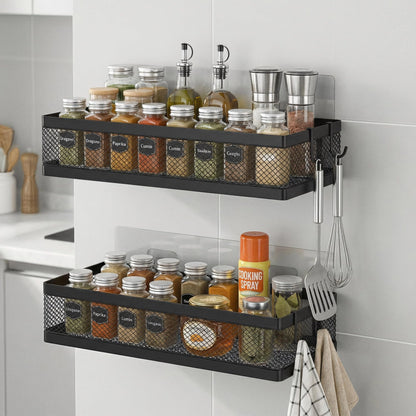 PUSDON Mesh Shower Caddy Wall Mount, Heavy Duty Adhesive Bathroom Shelf Organizer, Rustproof Floating Spice Rack for Kitchen Pantry, Holds 50 LBS, Multi-Purpose Storage Black-2 Packs (Netting)