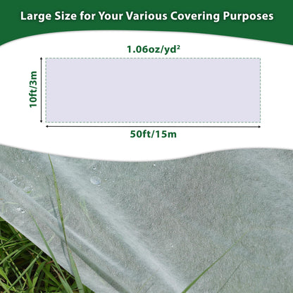 Hyxanons 10 * 50FT Plant Covers Freeze Protection, 1.06 oz/yd² Large Thick Floating Row Cover Fabric for Winter Frost Protection, White Blanket Cloth for Outdoor Garden Vegetables in Cold Weather