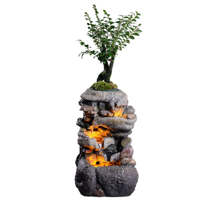 Tolevoit Tabletop Water Fountain with LED Lighting for Indoor Decor and Ambiance Relaxation Soothing Sound Waterfall Indoor Zen Relaxation for Office Home Decorations Growing Plants by Yourself