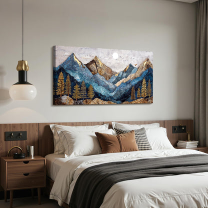 imjiayu Mountain Wall Art, Large Wall Decor, Landscape Wall Art, Modern Abstract Scenery Art, Rustic Picture Nature Prints, Blue and Gold Paintings for Living Room Bedroom Kitchen Home Office 20"x40"