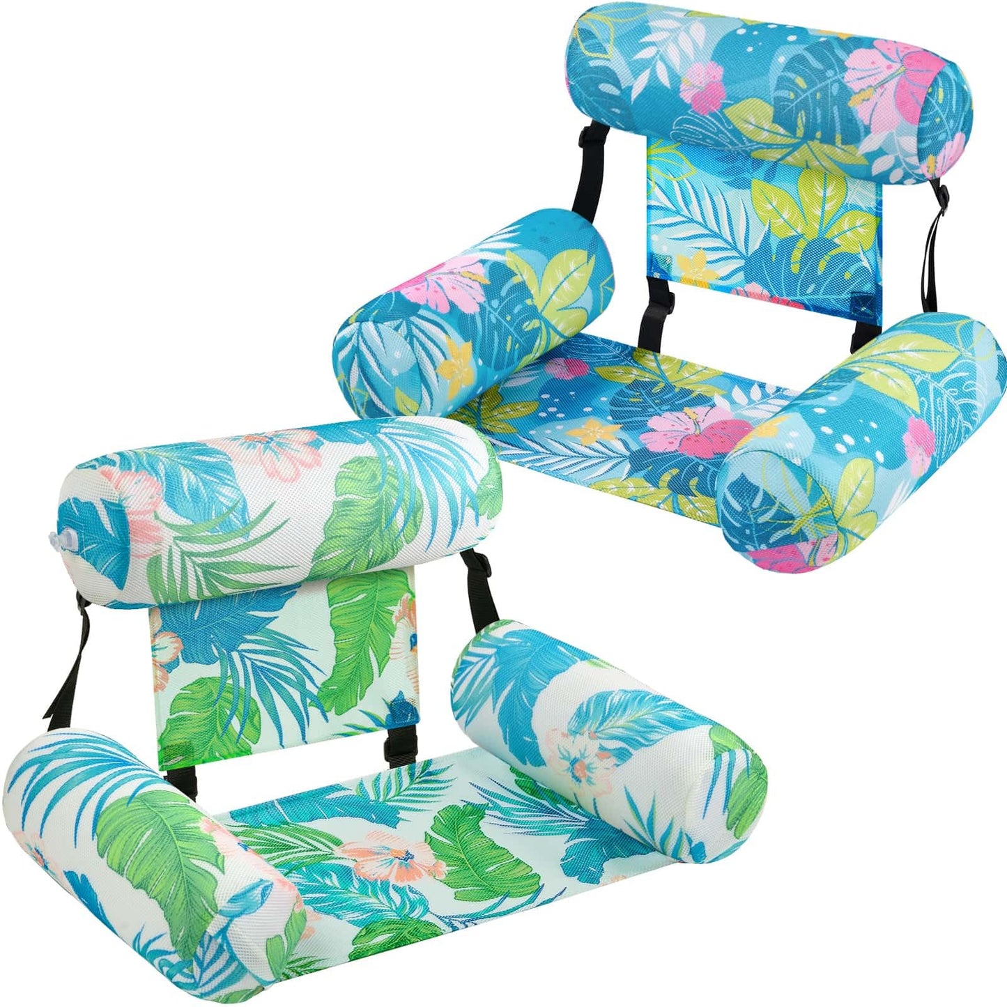 WERNNSAI Inflatable Pool Floats Adult, 2 Pack Floating Lounge Chair Hammock Adjustable, Soft Mesh Comfortable Pool Chair Float for Swimming Pool Beach Lake Summer Water Party（Green Plants）