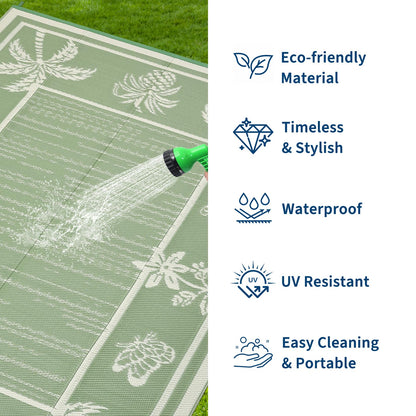 Garvee Outdoor Rug 5x8 Waterproof for Patios, Reversible Plastic Straw Rug, Tropical Leaf Indoor Outdoor Rugs, Large Area Rug for RV, Camping, Deck, Picnic Mat, Outside Carpet, Sage Green & Ivory