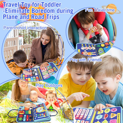 URBAN TOYS Montessori Busy Board - Ideal Busy Book Toddler Toys & Gifts for Boys & Girls, Toddler Travel Essential for Airplane & Car, Sensory Toys, Great for Baby Gifts for Boys