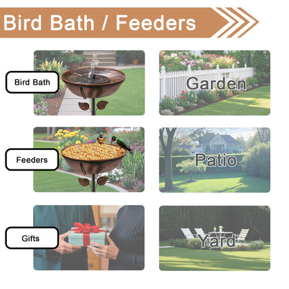 OUISJYER 3" Deep Metal Bird Bath for Outdoors, Removable 13" Dia Bowl with Stable Upgrades Stake, Easy to Clean Birdbaths for Garden Yard Lawn Decor 1.4 Gallon
