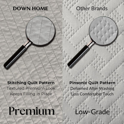 DOWN HOME Queen Quilt Bedding Set with Shams, Vintage Washed Soft Quilted Blanket Thin Comforter Lightweight Bedspread Coverlet Bed Cover, Brushed Microfiber Stripe Stitching, Light Gray, 86"x90"