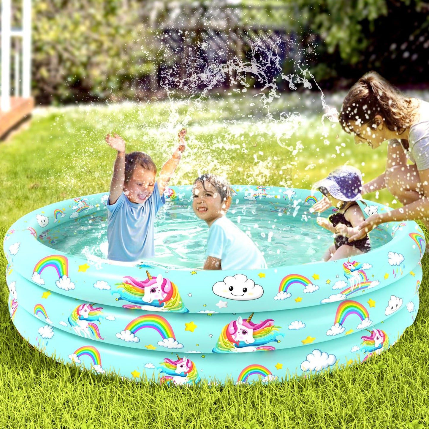 Jasonwell Inflatable Baby Kiddie Pool - Toddler Pool Kids Paddling Baby Swimming Pools Blow Up Ball Pit Infant Wading Pools for Backyard Piscina Inflable para Niños (59in Unicorn)