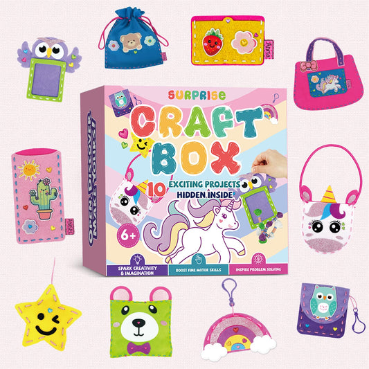 Sewing Kit for Kids Beginner, 10 Easy DIY Projects of Stuffed Animal Dolls & Purse Handbags, Learn to Sew with Felt Embroidery Craft, Arts & Crafts Gift for Girls & Boys Ages 6-12