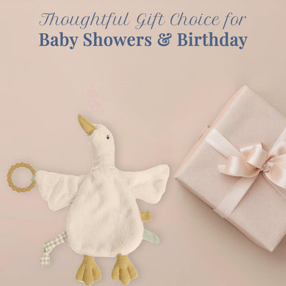 MON AMI PRU Goose Teether Lovie | 12-Inch Baby Security Blanket with Silicone Teether | Soft Plush Lovey for Teething Relief & Comfort