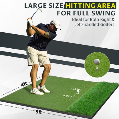Bltend Dual-Turf Golf Mat: 5x4ft 31MM Thickened Heavy-Duty Golf Hitting Mats Practice Outdoor/Indoor, Artificial Turf Training Matt with 9 Balls, 8 Tees for Driving, Chipping, Swing