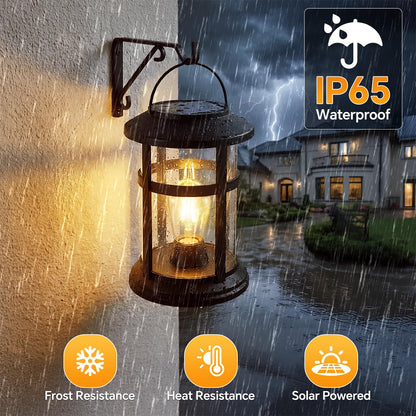 Solar Lanterns Outdoor Waterproof 2 Pack Hanging Solar Lights for Outside, 800mAh Bright LED Upgraded Solar Powered Lanterns Lighting for Yard Garden Porch Pathway Lawns Decor Unique Gifts
