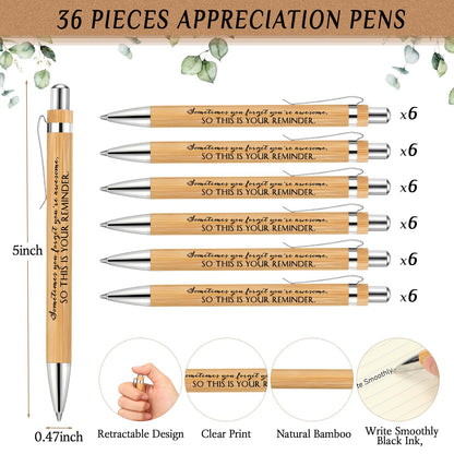 Yeaqee 36 Sets Employee Appreciation Gift Bulk Thank You Inspirational Bamboo Pen with Card Appreciation Gift for Nurse Teacher Admin Professional Volunteer Coworker Staff (Your Reminder)