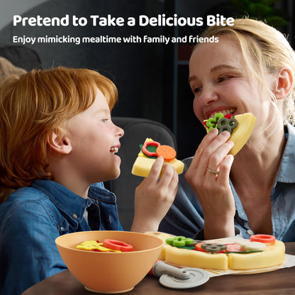 lalalark Play Food Toddler Toy - Pizza Toy with 18 Toppings - Pretend Cutting Food for Kids - Craft 'n Crust - Interactive Check Out - Play Money - Cooking Kitchen Accessories for Boys and Girls