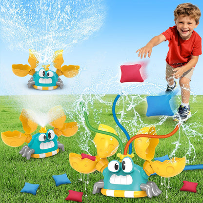 Water Sprinkler for Kids, 2-in-1 Crab Sprinkler with 3 Spray Patterns & 4 Bean Bags for Toss Game, Attaches to Garden Hose, Summer Backyard Lawn Outdoor Water Toy for Boys & Girls Ages 3–8