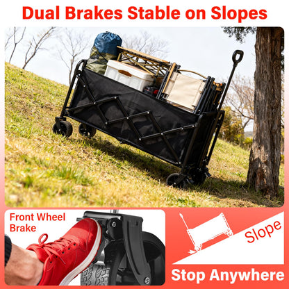 Collapsible Wagons Carts Foldable, 500LBS Heavy Duty Wagon Cart Foldable with Brakes & All-Terrain Wheels– 34'' Extra Long Folding Wagon Portable Lightweight for Camping, Beach，Sports, Shopping