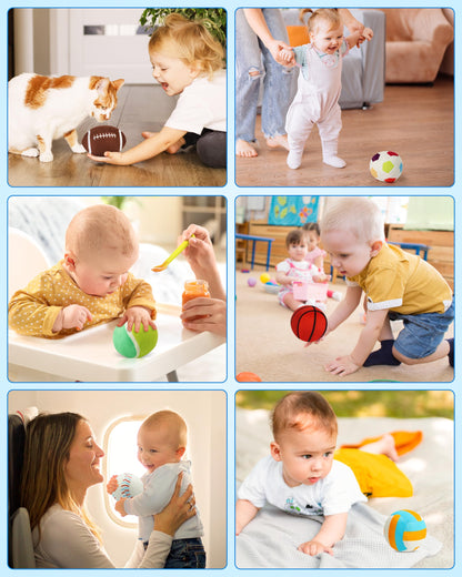 Vanmor Sensory Sports Balls for Babies 6-12M+, 6 Pack Machine Washable Plush Ball Set with Crinkle, Rattles, Squeaky Sounds, Toddler Learning Toys with Travel Bag, Baby Shower Birthday for Newborn
