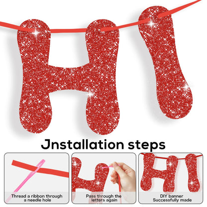 116PCS DIY Banner Customizable Birthday Banners Graduation Banner Custom Party Hanging Banner 111 Letters and Numbers, 3 Rope, 2 Threading Devices for Graduation Red
