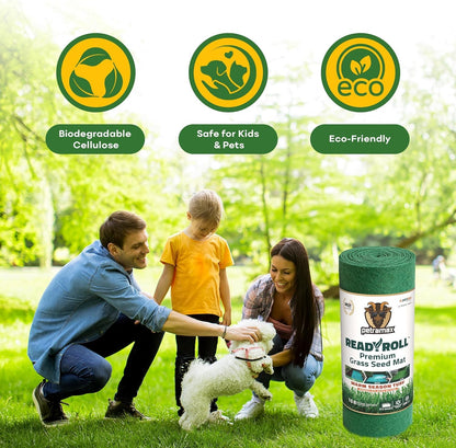 Petramax ReadyRoll Biodegradable Bermuda Grass Seed Mat for Southern Lawn 54 Sq ft. 3-in-1 Grass Seed Rolls w/Mulch & Fertilizer - Perennial Rye, Tall Fescue Blend - Heat Tolerant Lawn Repair Patch