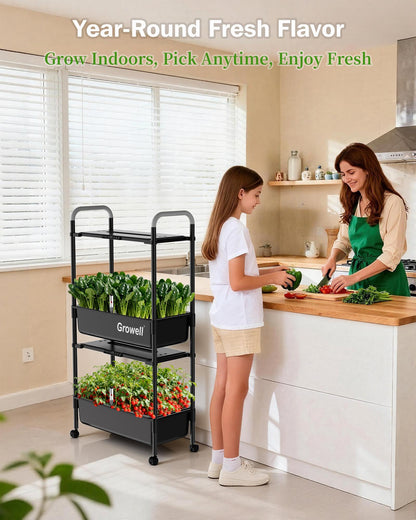 Growell Large Hydroponics Growing System Kit, Vertical Indoor Herb Garden Kit with LED Grow Light & Independent Water Pump, 28L Movable Indoor Planter Perfect Gardening Gifts (2 Tier-54 Pods Black)