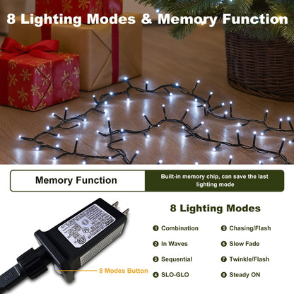 2-Pack Connectable 210FT 600LED Christmas String Lights Waterproof, Twinkle Lights with 8 Modes, Bright Indoor String Lights, String Lights Outdoor Green Wire for Holiday Party Christmas Decorations